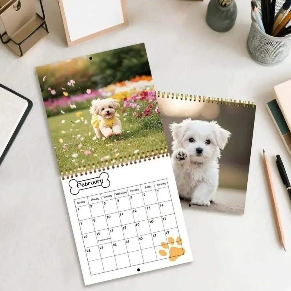 Nuovo calendario per cani in edizione 2026 Illustrazioni per cani Anno divertente Pianificatore mensile Calendario da parete Amanti degli animali domestici