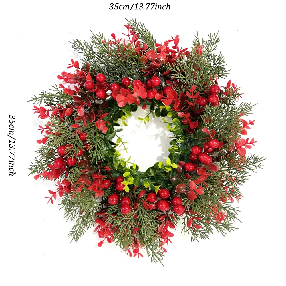 Künstlicher roter Beerenkranz, 35 cm, Weihnachtsdekoration, Hängegirlande für Winter, Festival, Weihnachten, Wanddekoration im Freien, gefälschter Kranz – Detail 1