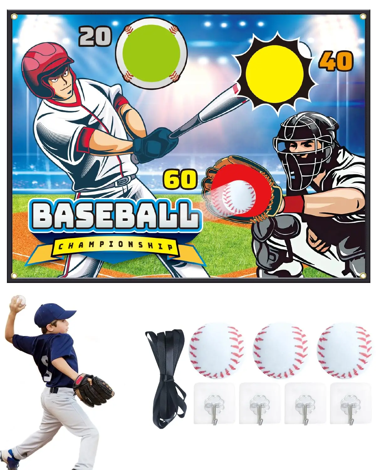 Baseball Game Mat Set Outdoor Indoor Baseball Training Game with Adhesive Balls Multiplayer Sports Baseball Toys Kids Gift