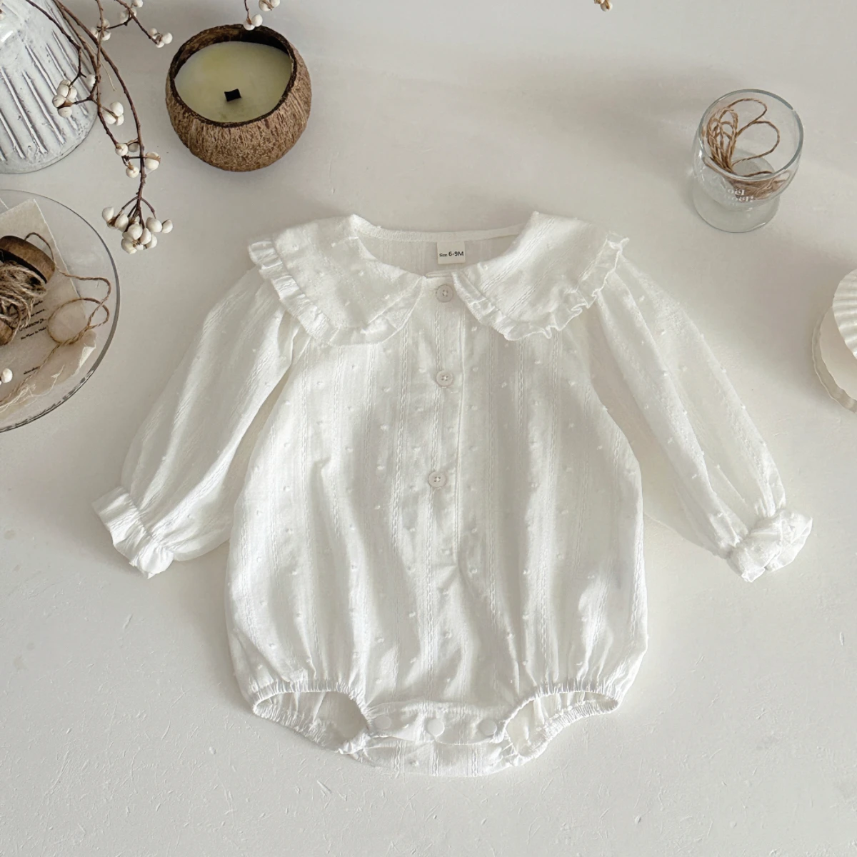 Frühling Herbst Baby Mädchen Kleidung Peter-Pan-Kragen Design Langarm-Body Reine Baumwolle Revers Dreieck-Strampler Babykleidung – Detail 5