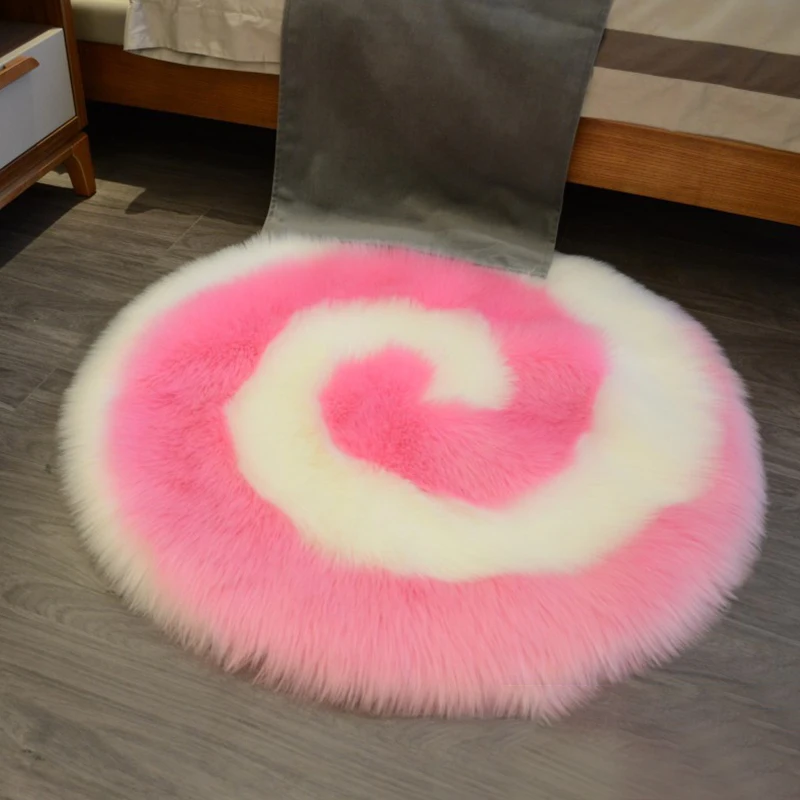 40cm Circle candy Design Shaggy Carpet Artificial Sheepskin Wool Faux Fluffy Mats Cute Area Rug Children Room Carpet Home Decor