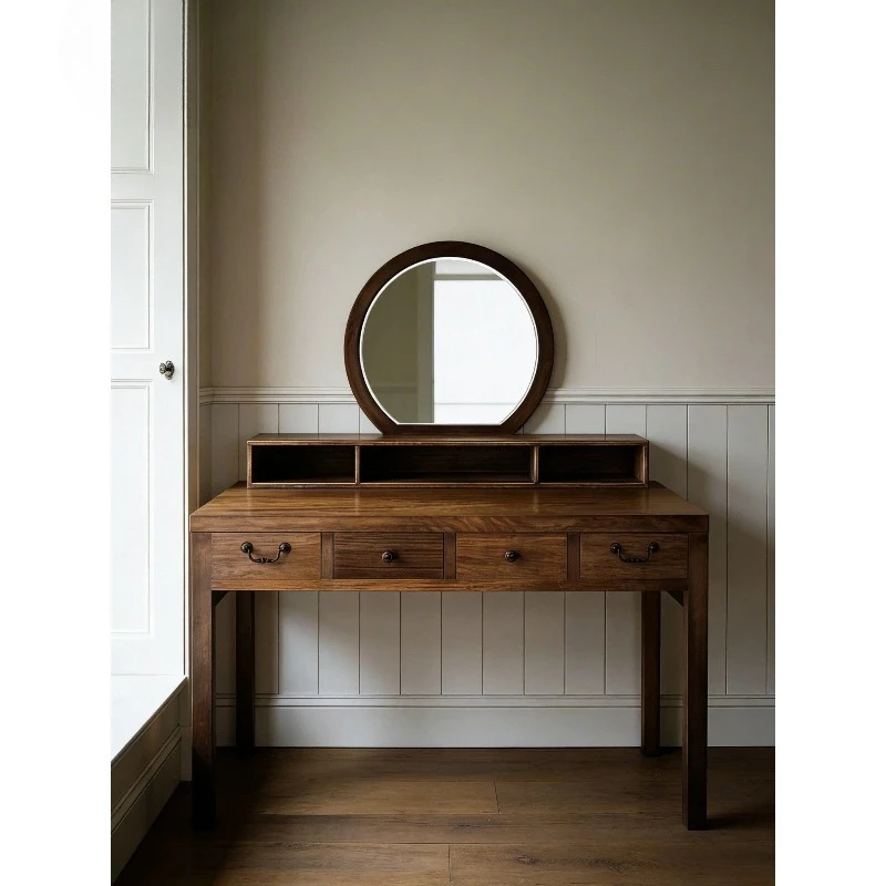 

Solid wood teak dresser with mirror drawer makeup table bedroom storage bed