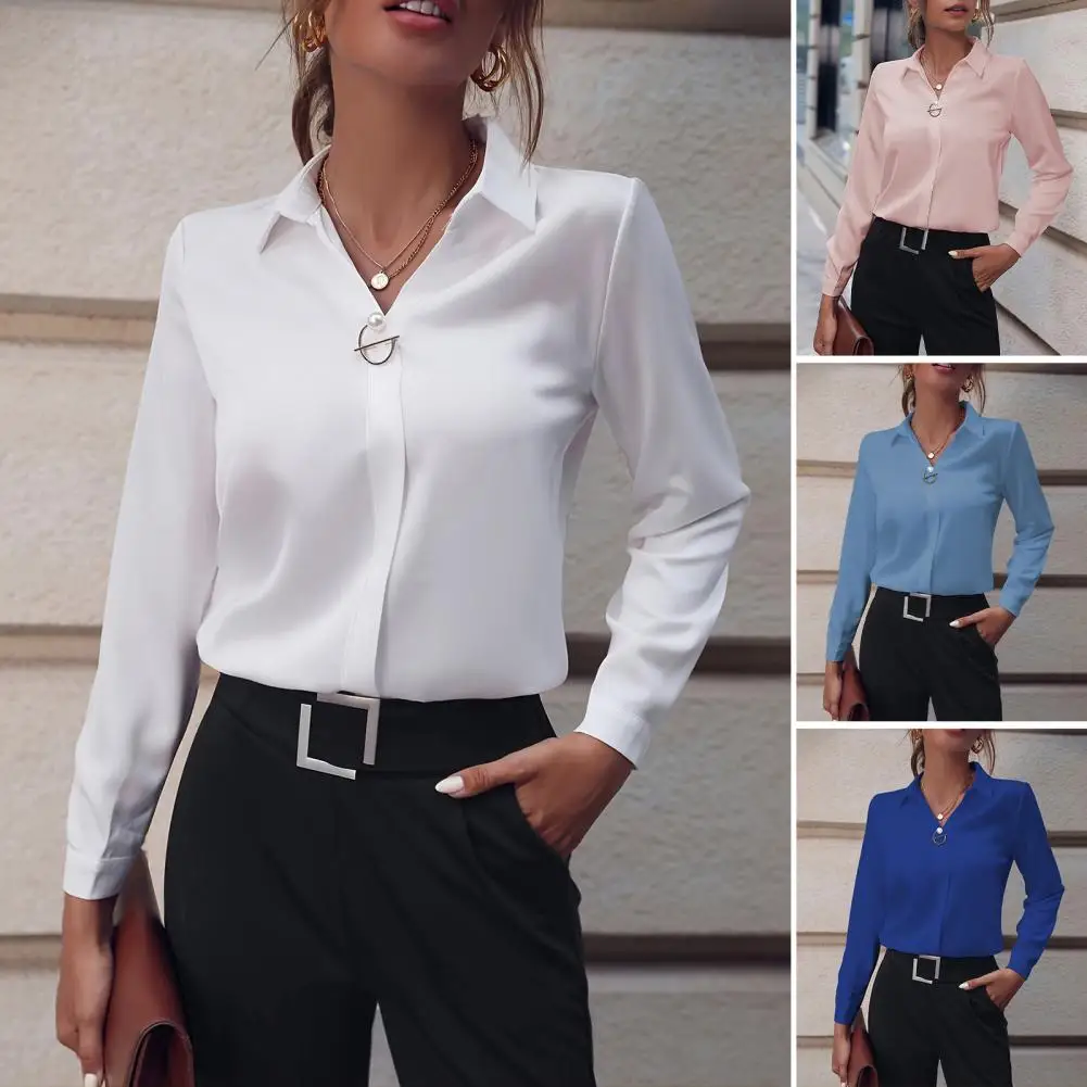 2024 Women Elegant Chiffon Shirts New Fashion White V Neck Casual Loose Long Sleeve Blouses Office Lady Tops Female Blusas