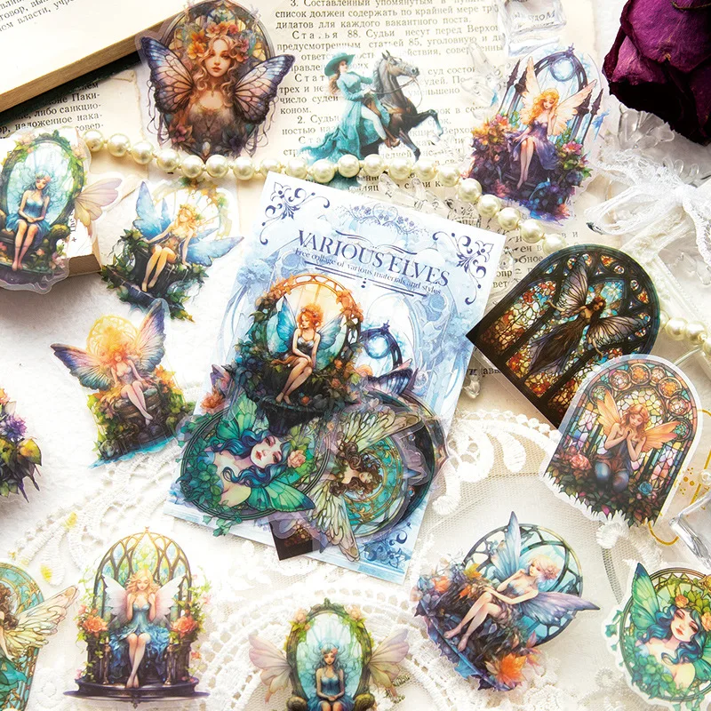 Paquete de 30 pegatinas con tema de diosa de hadas, material decorativo creativo para álbum de recortes diario de cuentas de mano