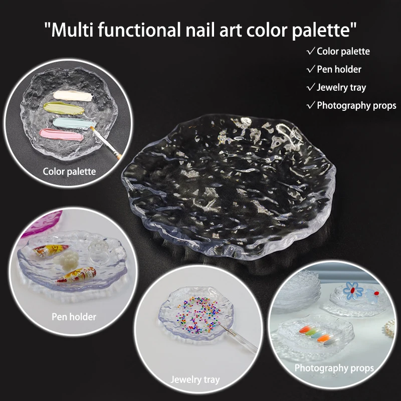 Round Acrylic Nail Art Palette False Nail Tips Mixing Color Glacier Crystal Palette Display Shelf Manicure Tool Jewelry Tray