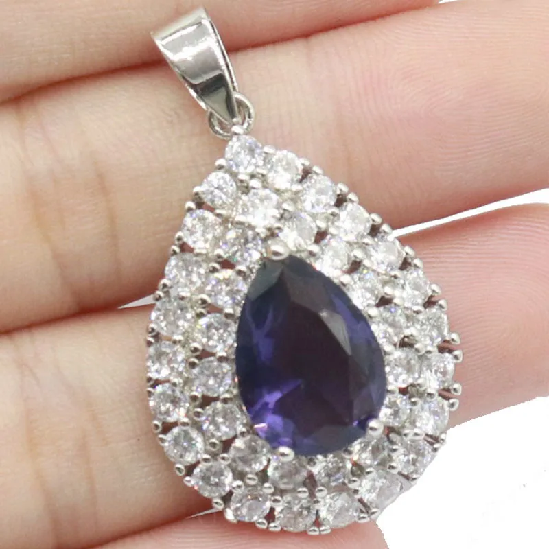 Buy 4 Get 1 Free 37x22mm Prevent Allergy 5.7g New Stone Iolite Green Tsavorite Garnet Blue Topaz CZ Women Wedding Silver Pendant