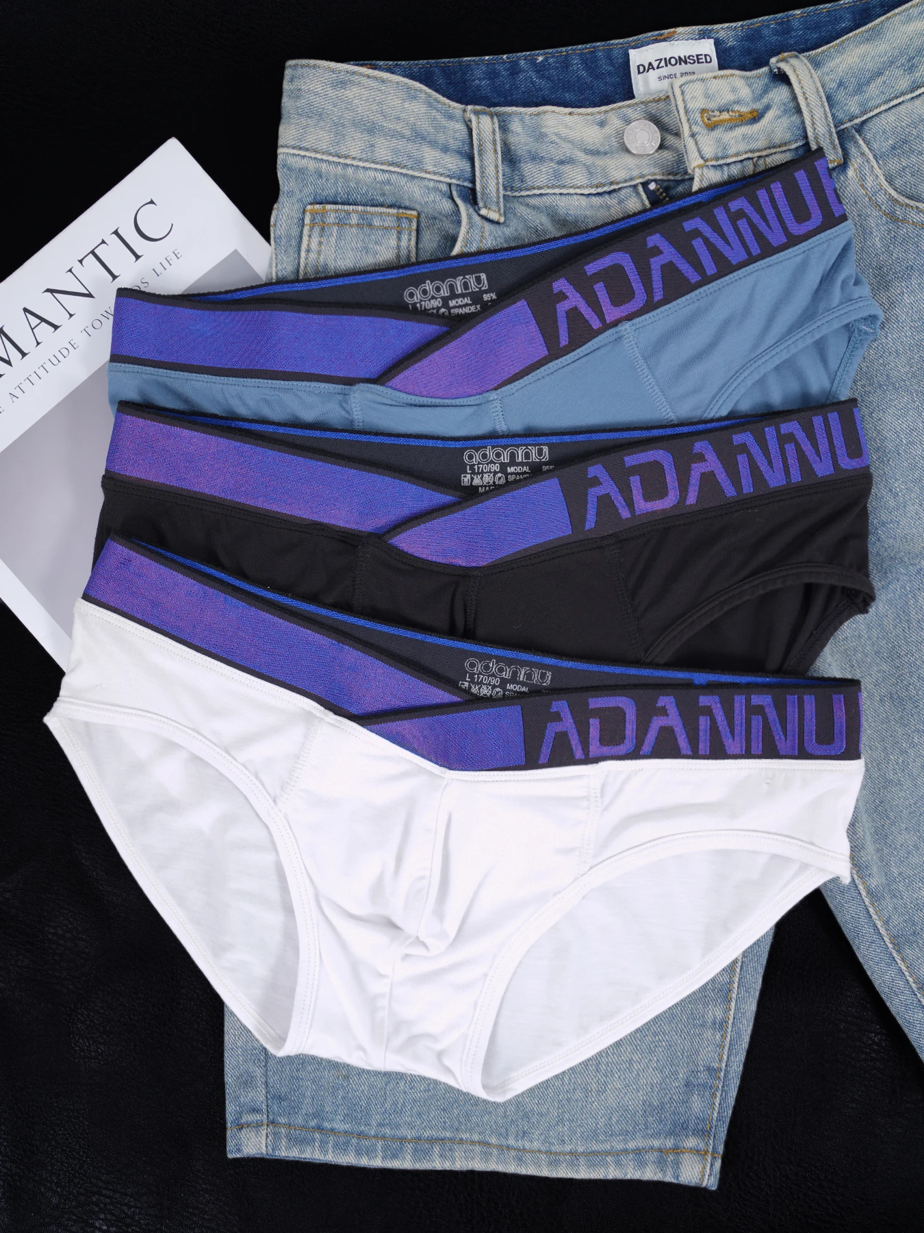 

3PCS Men's ADANNU Briefs Low Rise Soft Cotton Underwear Breathable Stretch Color Block Waistband Male Briefs