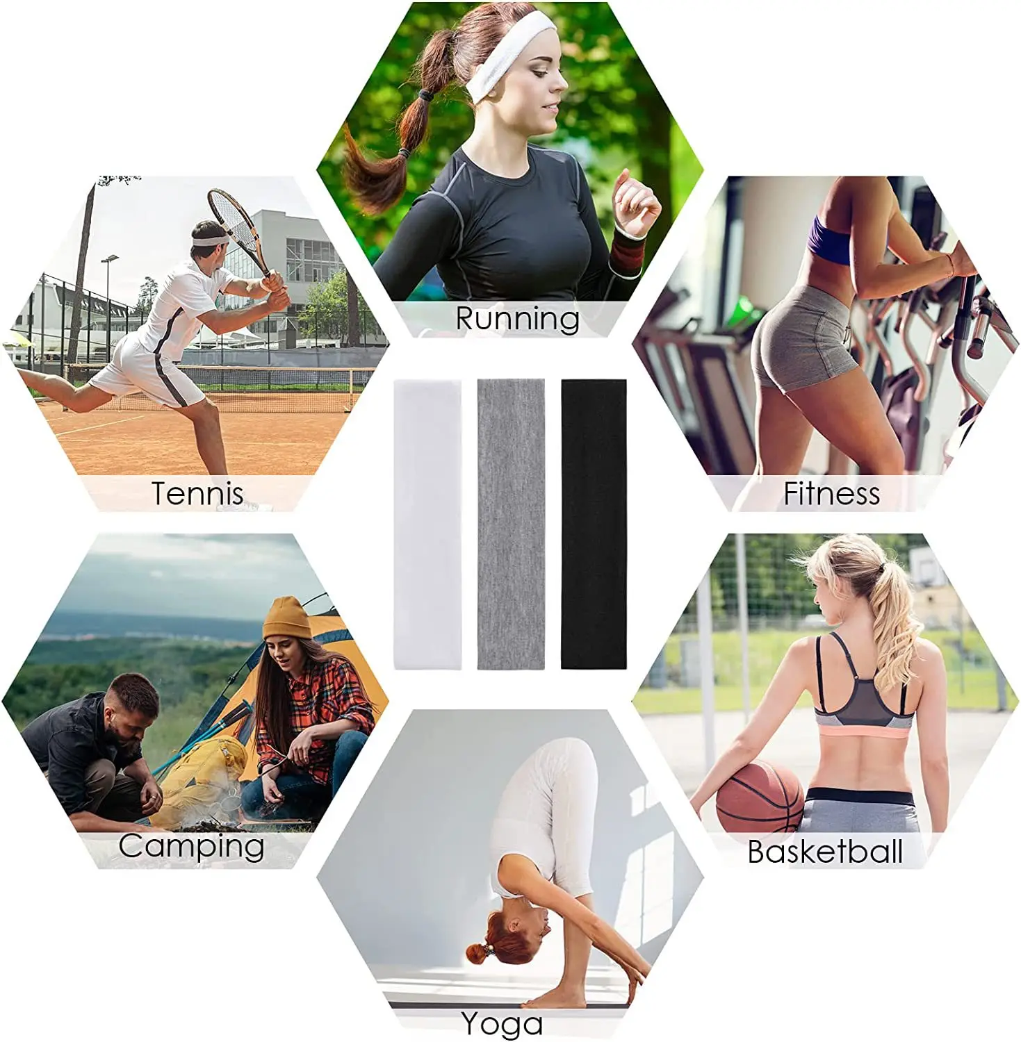 10pc/5pcs Men/Women'S Headbands, Comfortable Sweat-Wicking Elastic Sports Headband Set, Polyester Solid Color, for Yoga, Running image 6