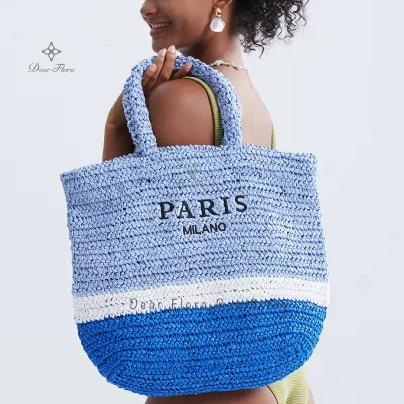 Women's Fashion Large Capacity Handmade Straw Knitting Tote Bag Summer Travel Beach Shoulder Bags Casual Simple Portable Handbag