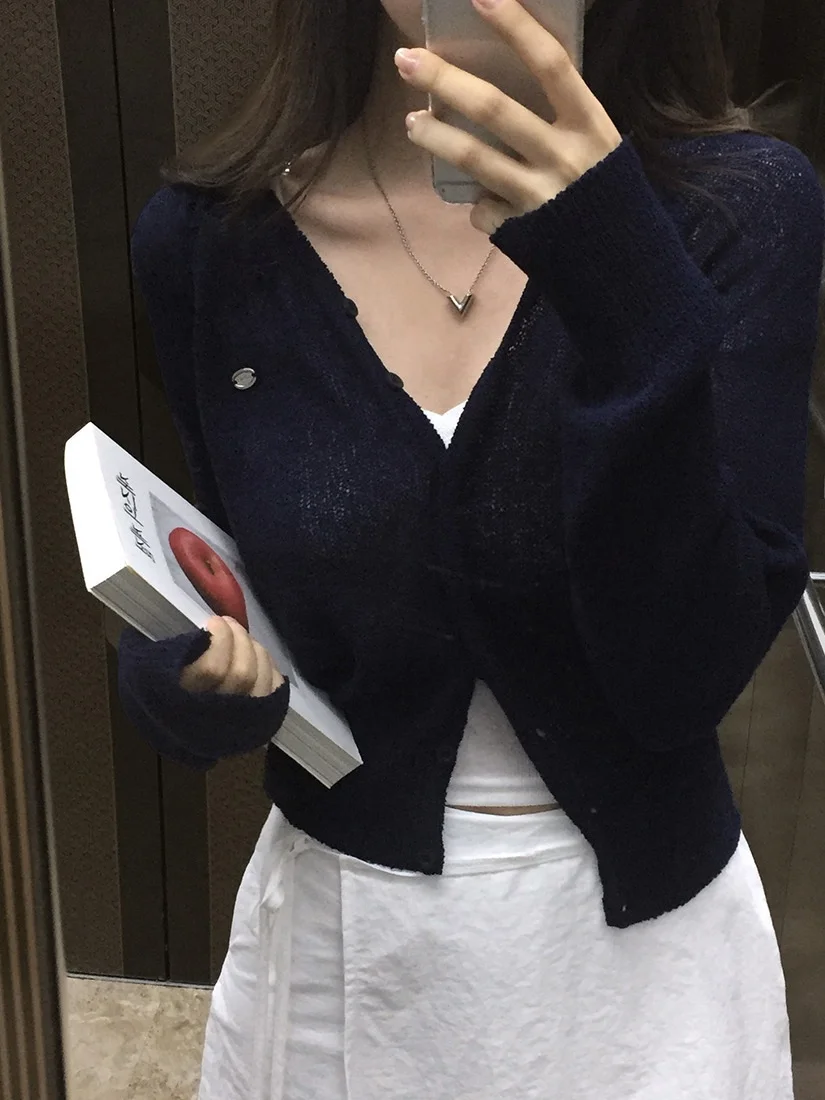 

Облегающий вязаный открытый кардиган, женский шикарный тонкий одинарный пуговицы на талии, ажурный топ ярких цветов, защита от солнца