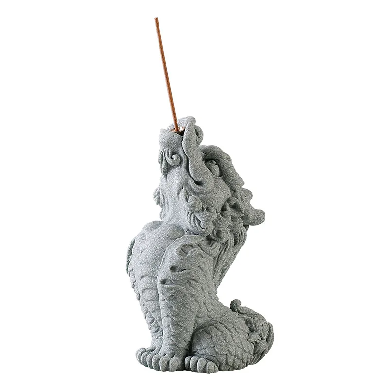Blue sand stone auspicious beast unicorn home desktop decoration thread incense plug