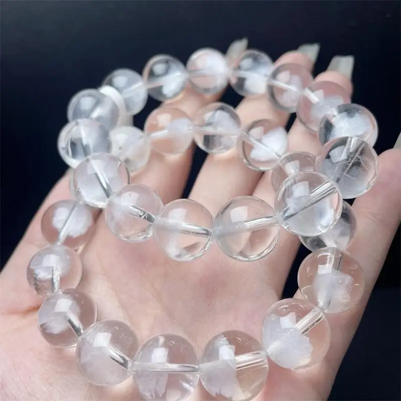 15MM Natural White Garden Quartz Bead Bracelet Women Fashion Reiki Healing Energy Gemstone Wrist Jewelry Holiday Gift 1PCS