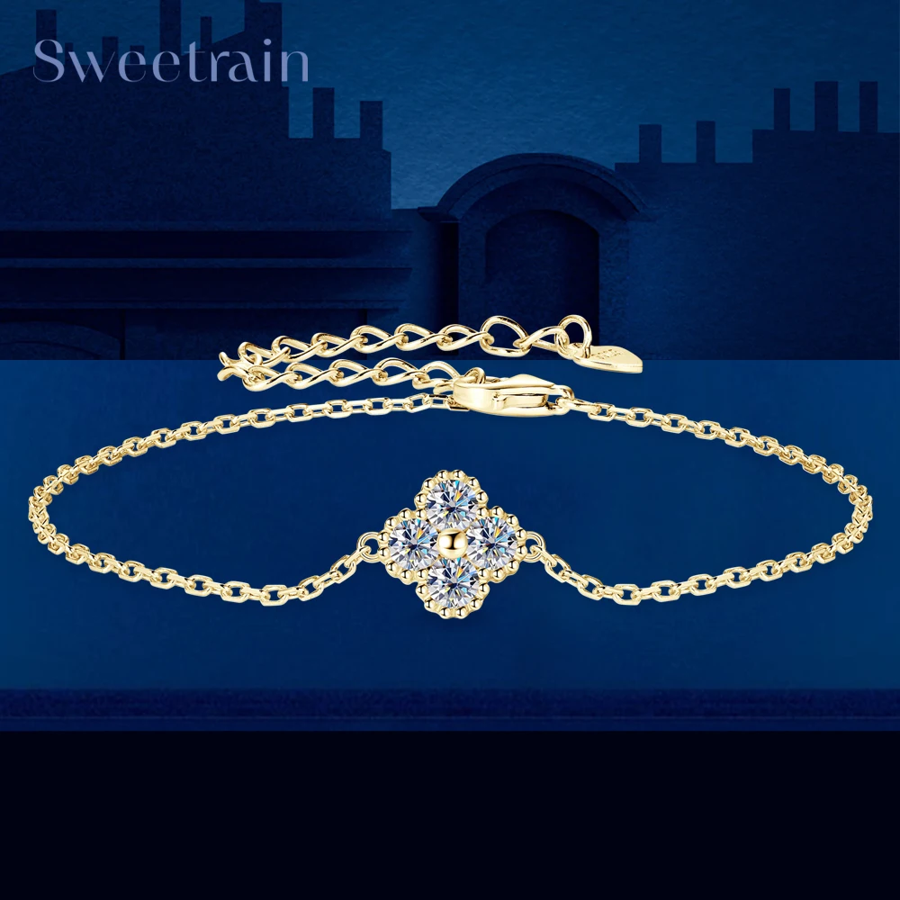 

Sweetrain новый браслет из муассанита 3 мм, настоящее серебро 925 пробы, браслеты-цепочки с цветком клевера для женщин, трендовые изящные ювелирные изделия 2025 года