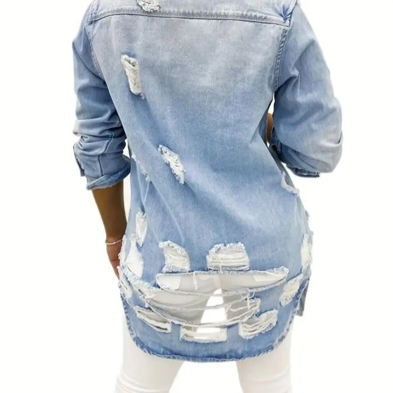 Slim Fit Blue Denim Jaet Dames Casual Waed Grensoverschrijdende Sle ort Sve Kraag Jeugdtrend Herfst Faion