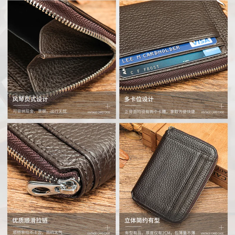 حامل بطاقة جلدية أصلية نموذج جديد سعة كبيرة فتحات بطاقة متعددة حامل بطاقة الهوية الصغيرة محفظة نسائية للعملات المعدنية من جلد البقر #4