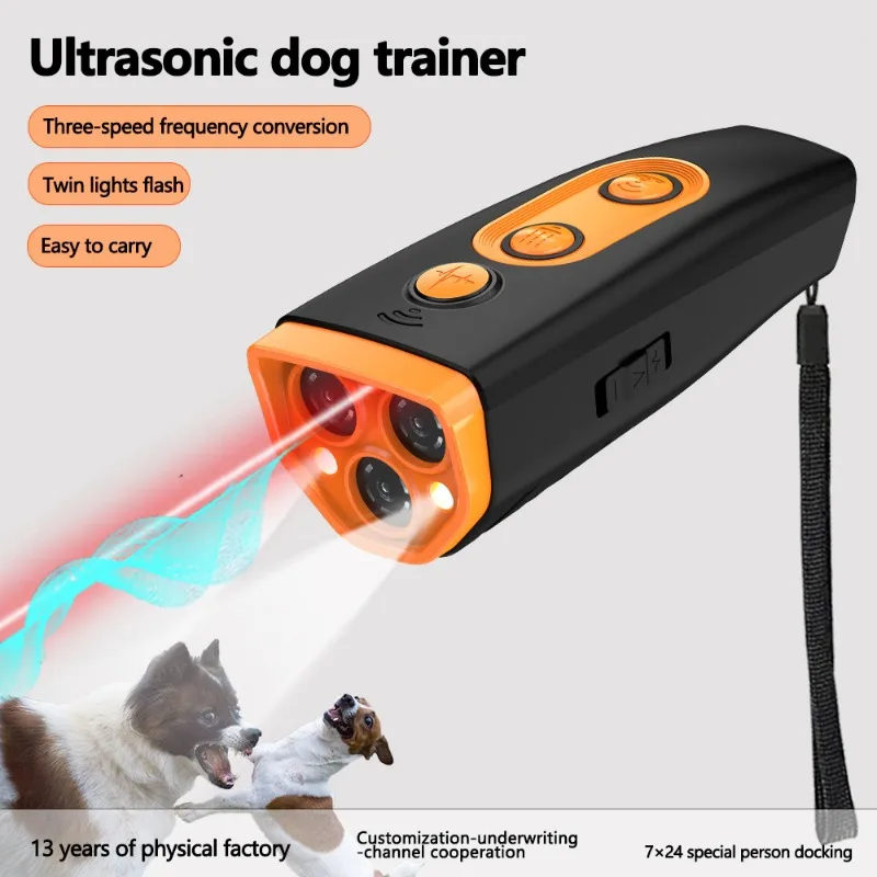 Portable Ultrasonic Dog Repeller, Anti-barking and Anti-biting Three-speed Inverter, Pet Trainer with Flashing Light