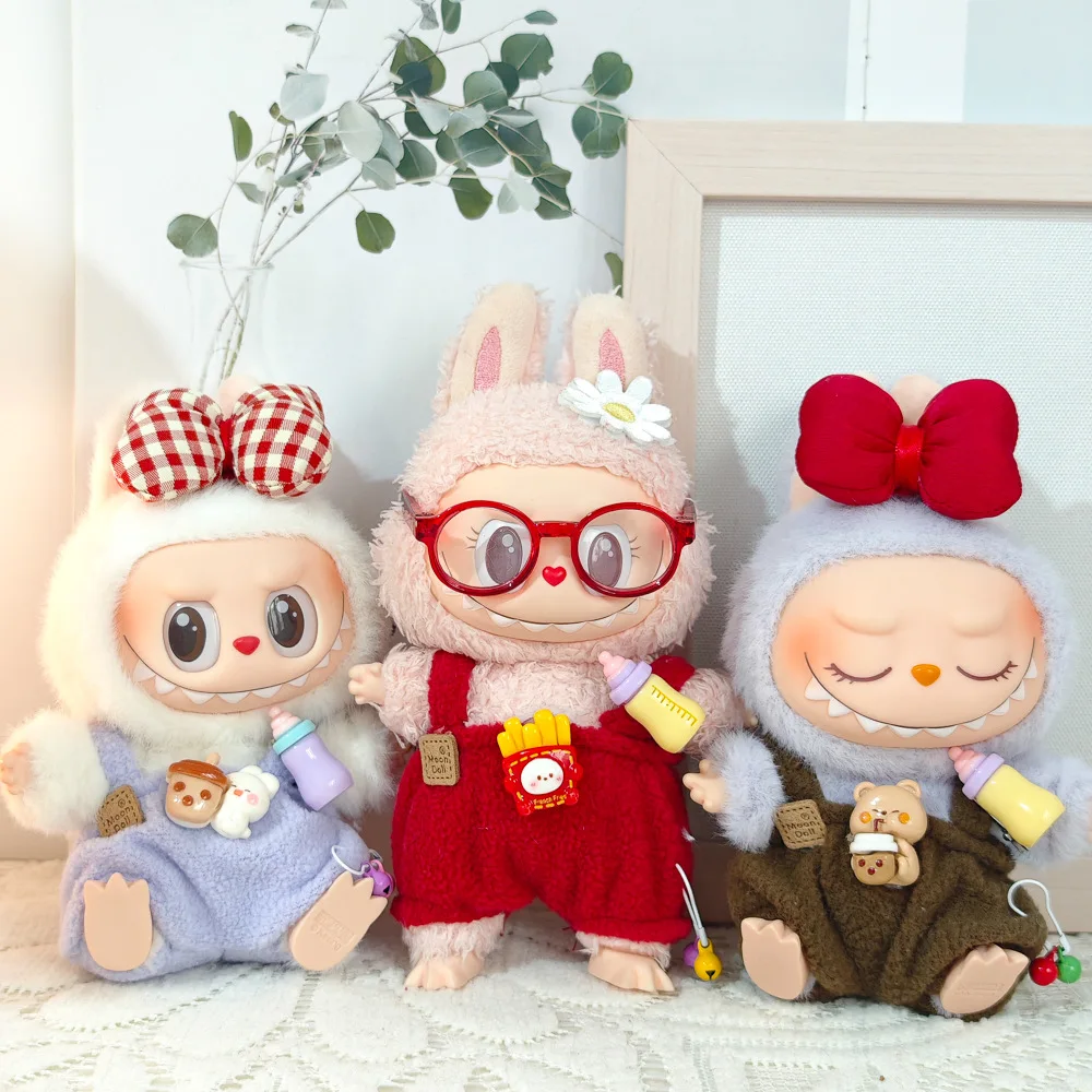 17cm 미니 인형 의류 복장 액세서리 Labubu V1 V2 스트라이프 작업복 모자 안경 신발 멋진 잘 생긴 의류 선물