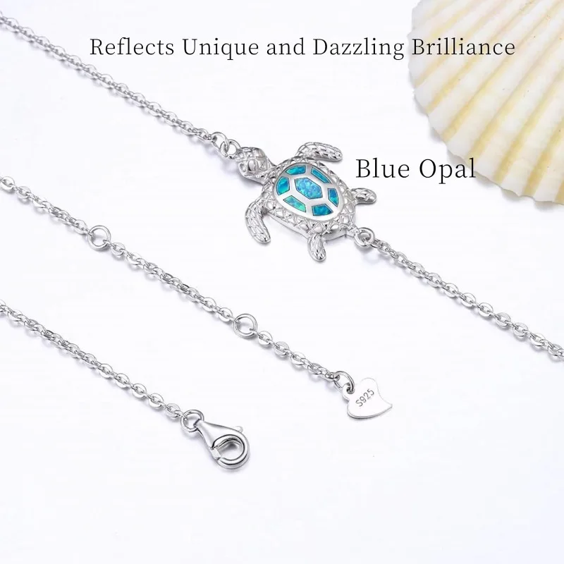 Blue Opal Sea Turtle Ankle Sterling Silver Anklet Fine Jewelry Gifts for Women Gifts 4 Level Adjustable Anklet (Large Bracelet)
