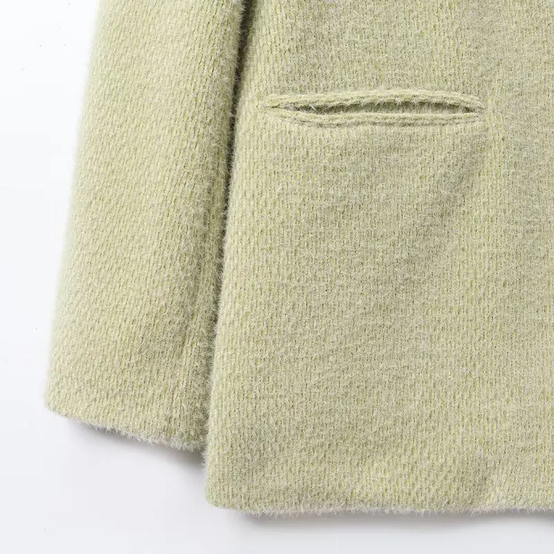 Nieuwe 2025 Chill Groen Breien Shaggy Lange Mouw Blazer Vriendje Vintage Vrouwen Notched Kraag Losse Pak Mode Oversize Jas