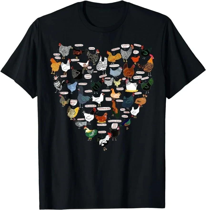Farmer's Poultry, Birds, Flowers, Farm Animals, Dandelion, Chicken T-shirt Casual Hip Hop Style Women's Casual Clothing Fitness