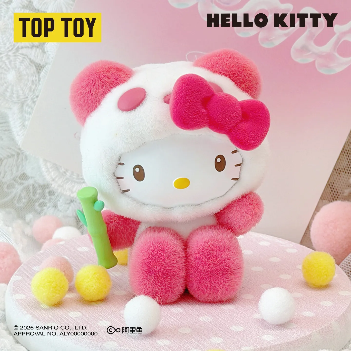 TOPTOY Sanrio Family Colorful Flocked Panda Figure Blind Box Desktop Ornament Toy Kuromi Pompompurin Hello Kitty