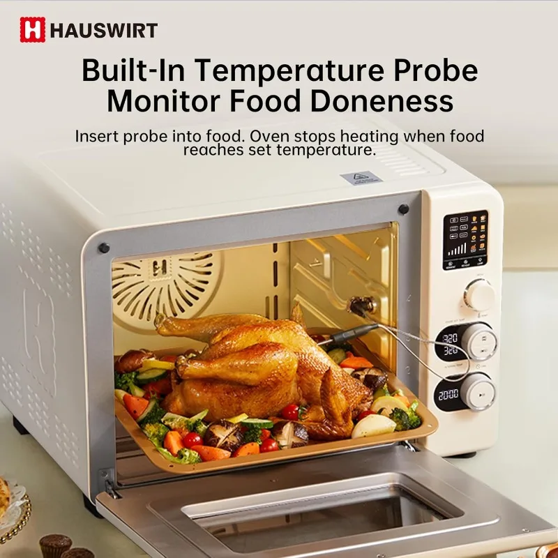 Oven konveksi pintar C45 dengan termometer, 42QT XL Oven kapasitas besar, panggang ganda, 8 mode Menu Oven meja