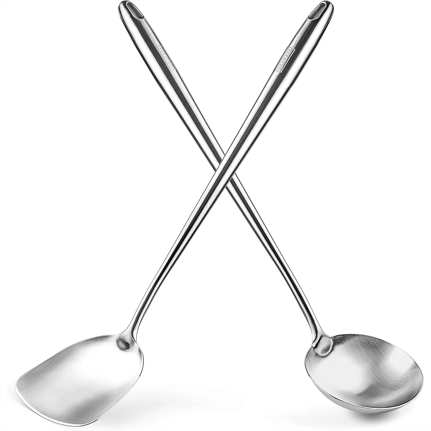 

17'' Wok Spatula and Ladle Set - 2-Piece Heat-Resistant Stainless Steel Wok Tools, Long Handle for Safe Cooking, Universal