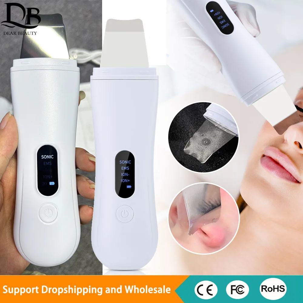 超音波スキンスクラバー フェイススキンスパチュラ 毛穴クリーナー 4モードピーリング 黒ずみ除去剤 顔のディープクレンジング毛穴用