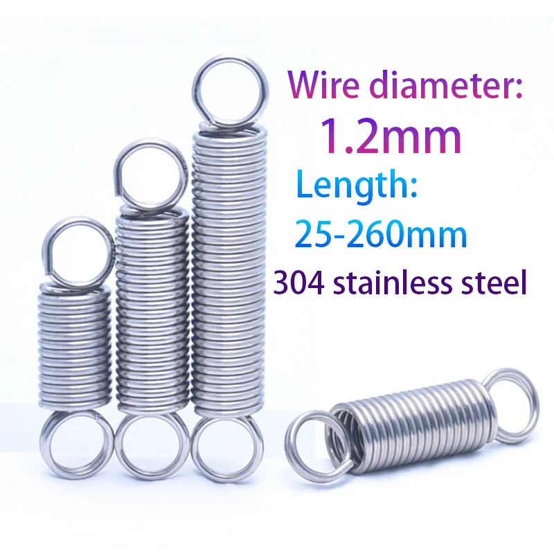 304 stainless steel pull spring double loop closed hook Stretch spring,Wire Dia1.2mm,OuterDia8/9/10/12mm,Length25-260mm.