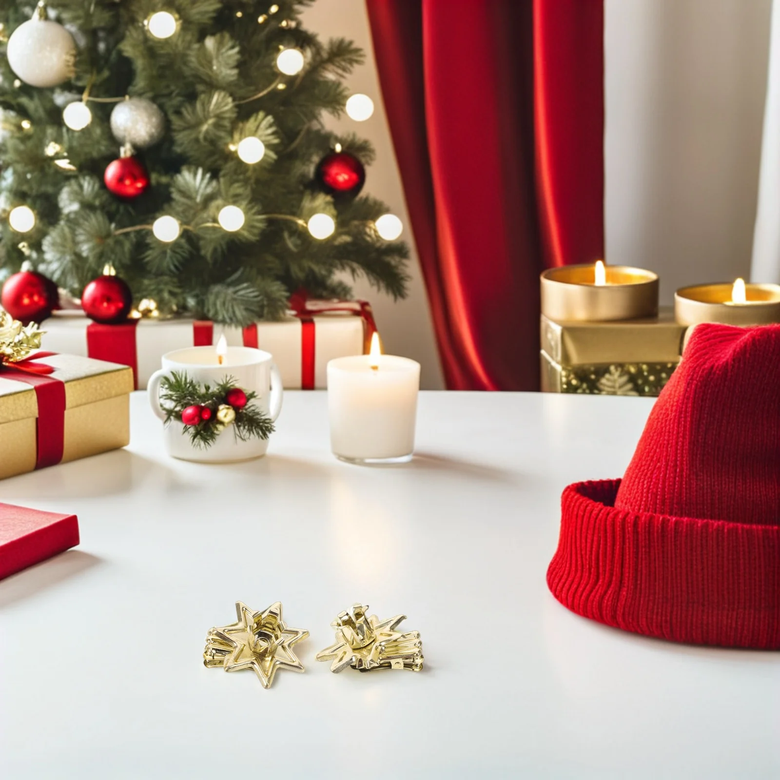 

12Pcs Metal Holder Clips Star Shape Christmas Tree Taper Candles Party Table Decor Drip Proof Iron Clips