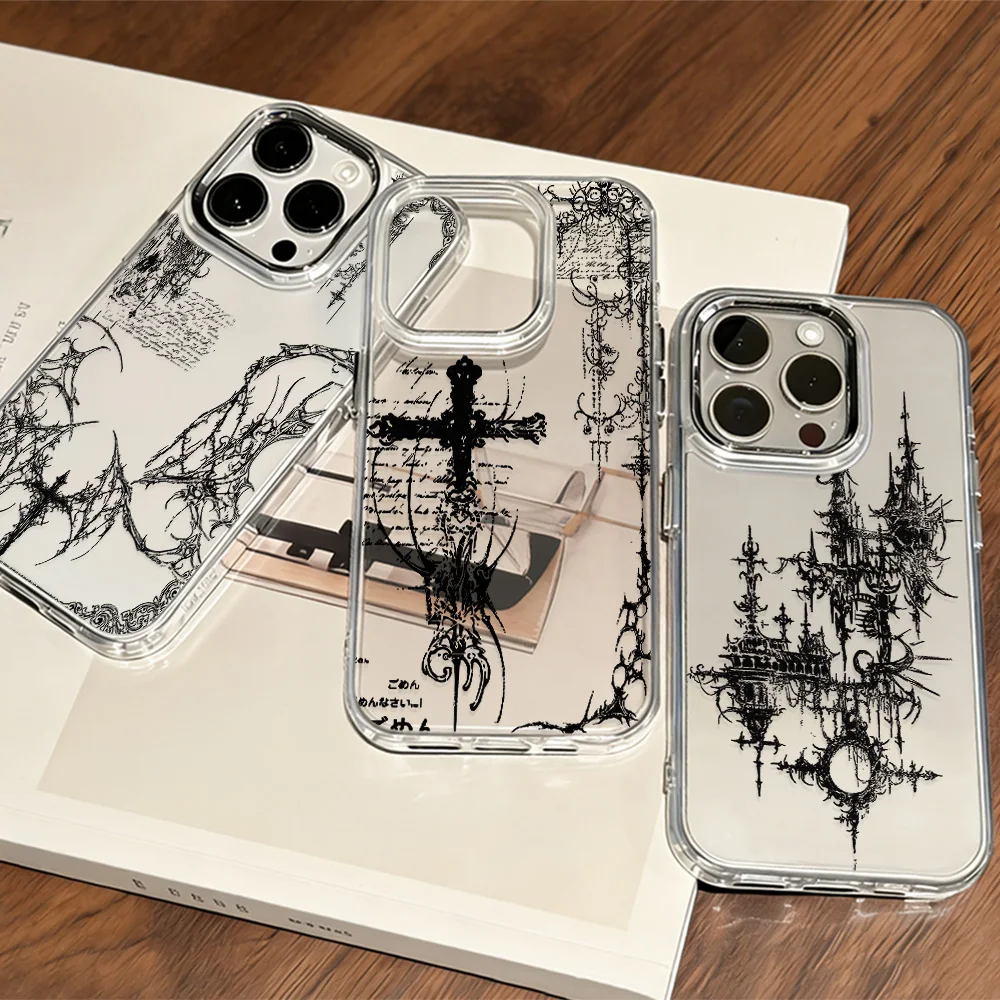 Schwarze Retro-Gothic-Stil Y2K Handyhülle für Xiaomi Redmi Note A5 A3 15 14 13 14c 13c 12 11 12s 12c 10c 10 9 Pro Plus 4G 5G Cover