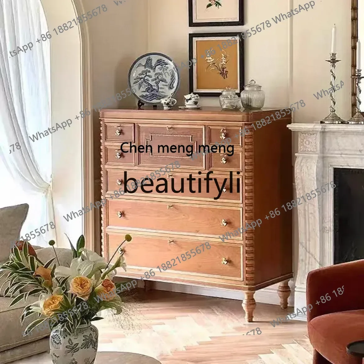 D178  American retro luxury high-end atmospheric solid wood chest French style, storage jewelry cabinet, bedside dressing