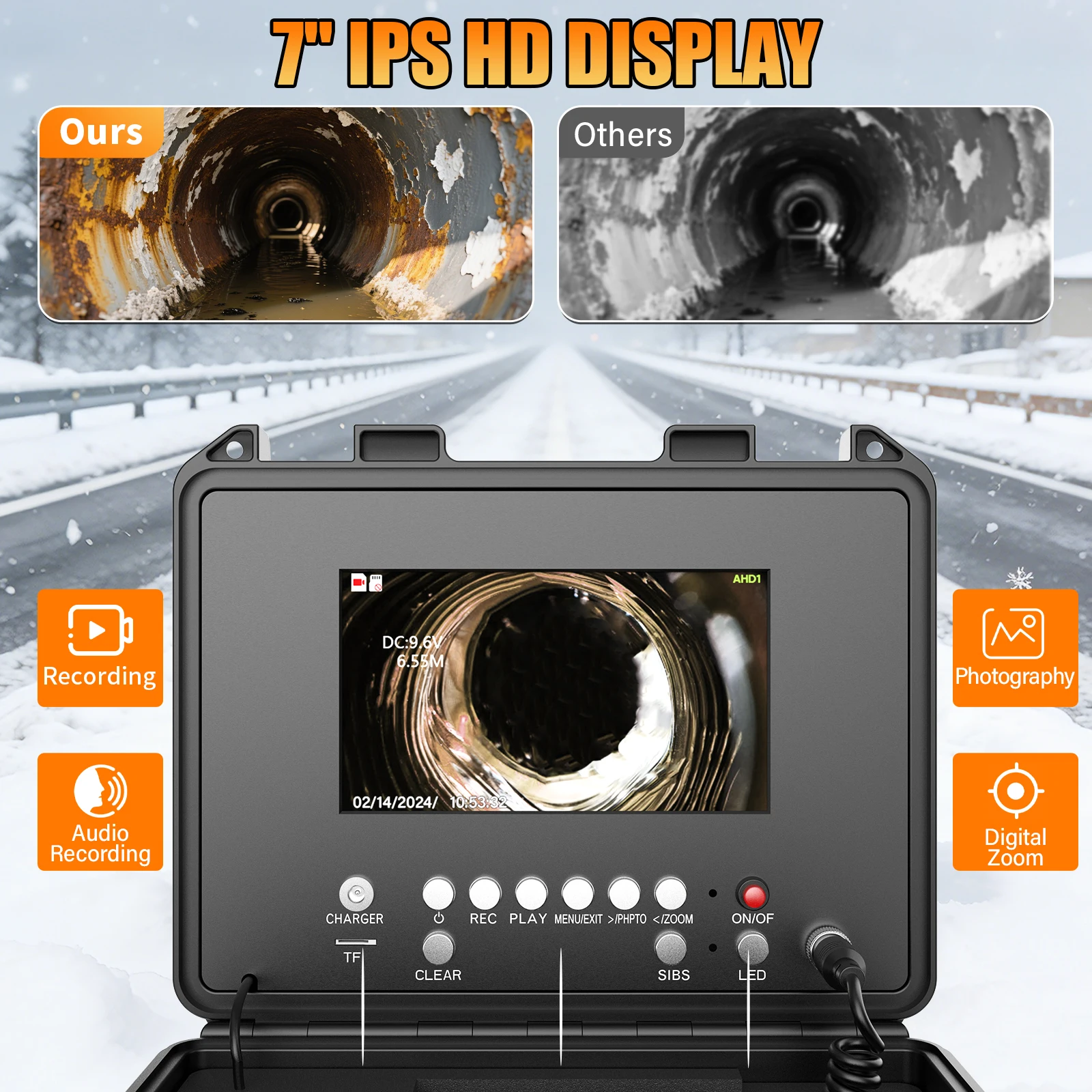 Sewer Inspection Camera -512Hz Self-Leveling, Sewer Camera with 23mm Probe, 7