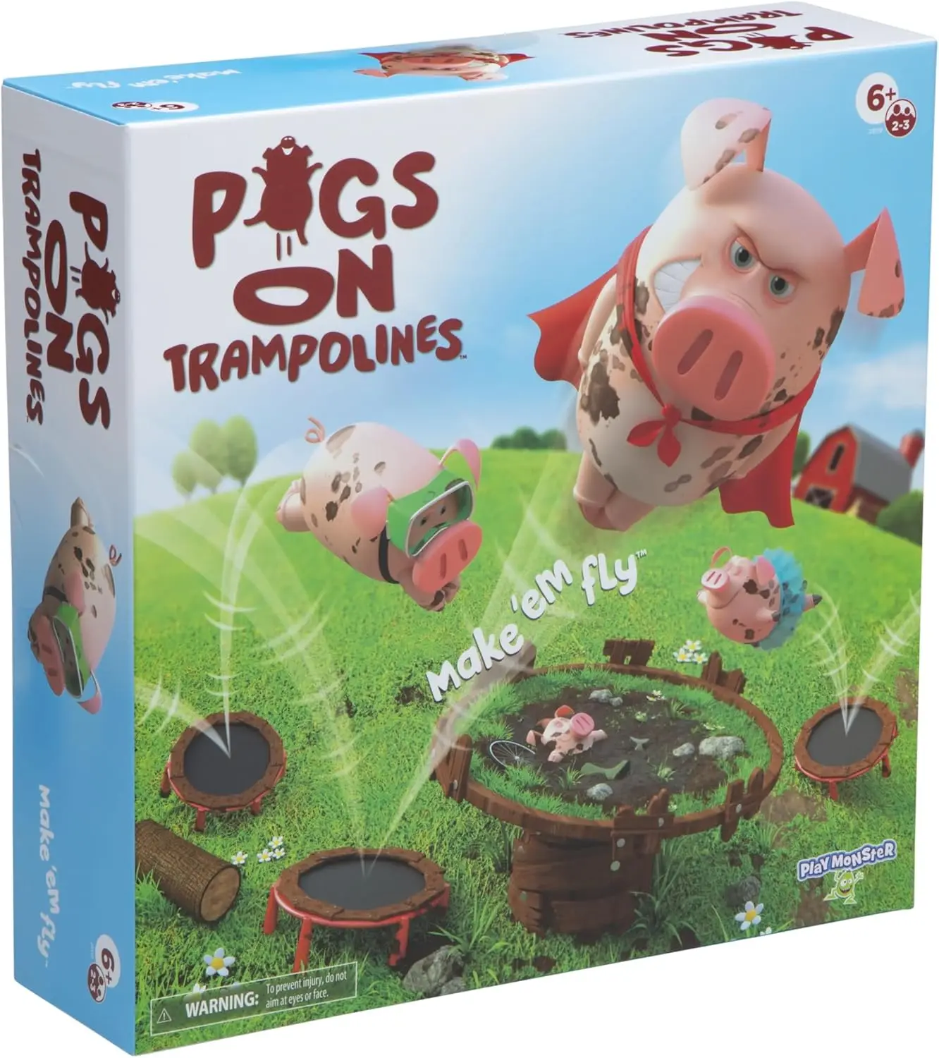 

Pigs on Trampolines Board Game – Family Fun, Kids Ages 6+, Hand-Eye Coordination, Muddiest Pig Wins!