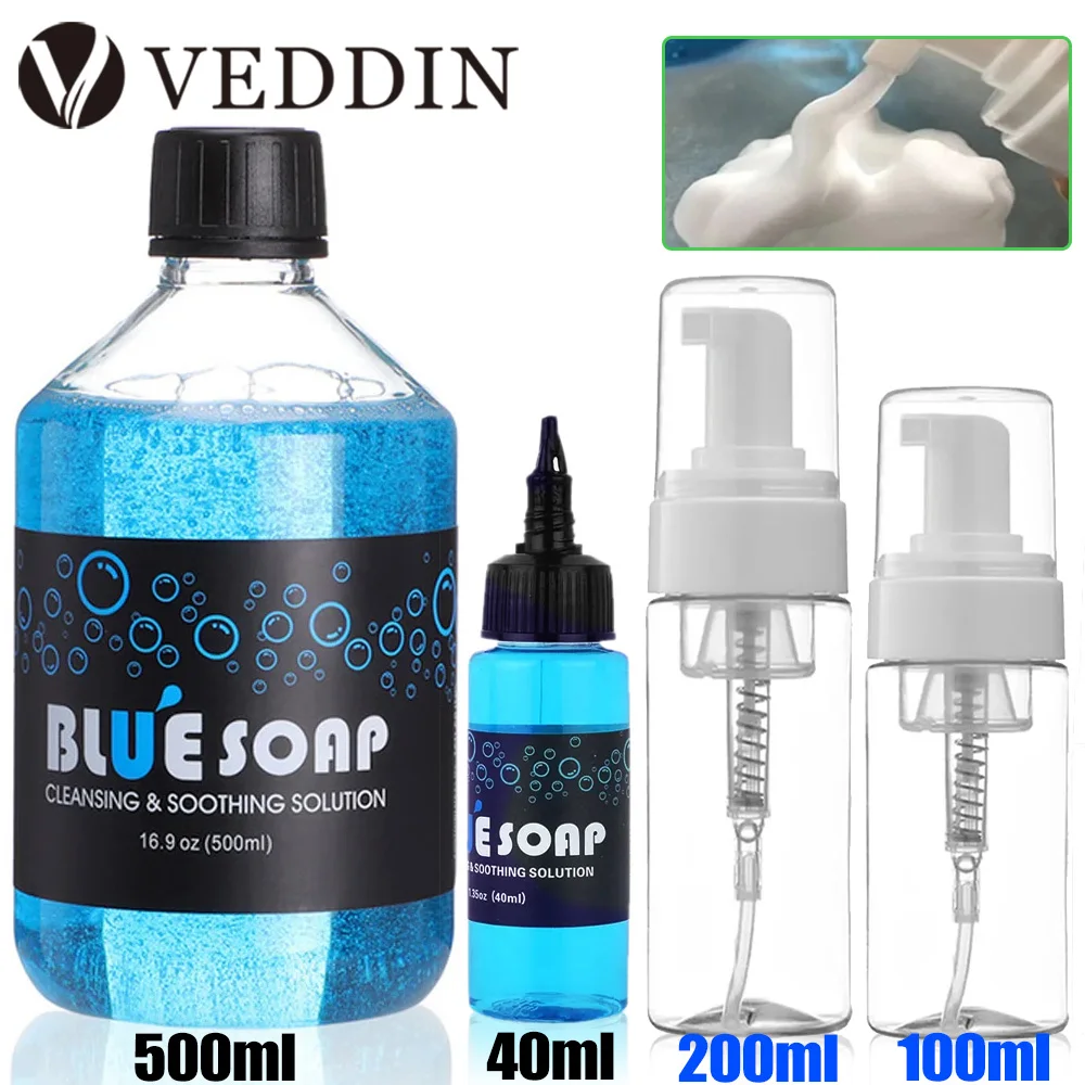 500/40ml Tattoo Blue Soap with Tattoo Foam Bottle 100ml/200ml for Tattoo Aftercare Liquid Concentrated Tattoo Cleaning Blue Soap