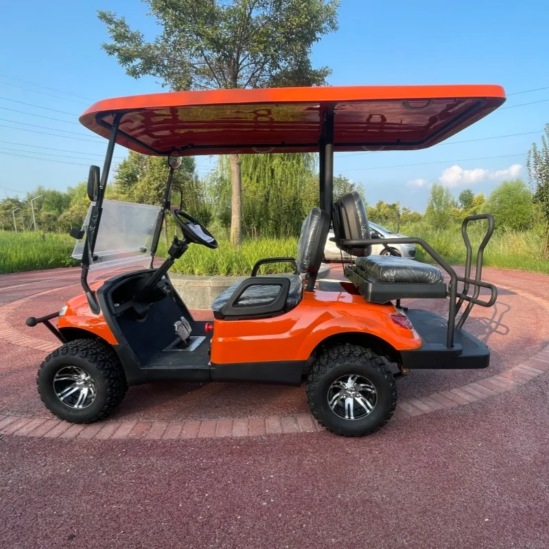 Electric Golf Cart High Performance Off-Road All-Terrain 4 Wheel Drive Golf Carts 14-Inch Tires Red Upholstered Seat Sound Bar