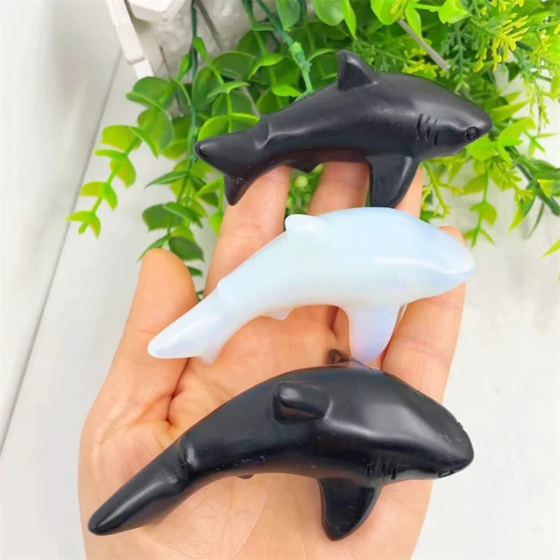 Natural Crystal Quartz Shark Crystal Carving Cute Home Decoration Healing Animal Christmas Health Children Gift 1pcs