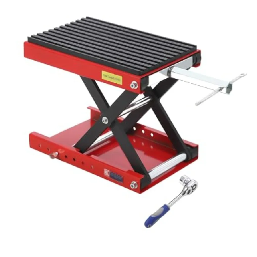 

1200 LBS Heavy Duty Motorcycle Scissor Lift Jack with Wide Deck Safety Pin and Thickened Rubber Pad for Stability in Black Idea