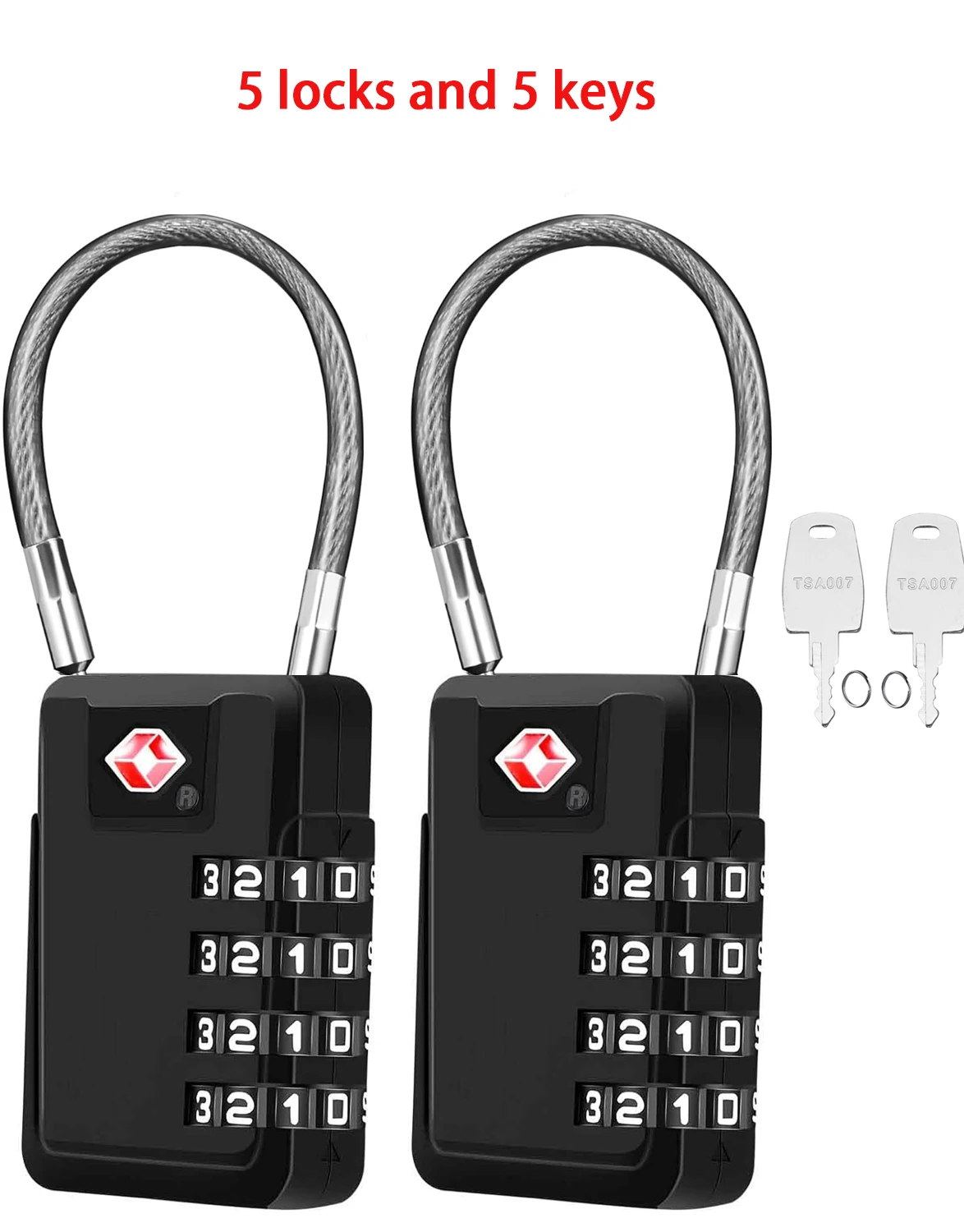 

5Pack TSA Approved Travel Luggage Locks 4-Digit, Metal Cable Suitcase Combination Lock