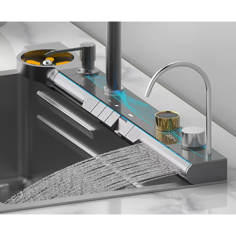 OEM ODM Rectangular Stainless Steel Handmade Smart Waterfall Multifunction Kitchen Sink Delux