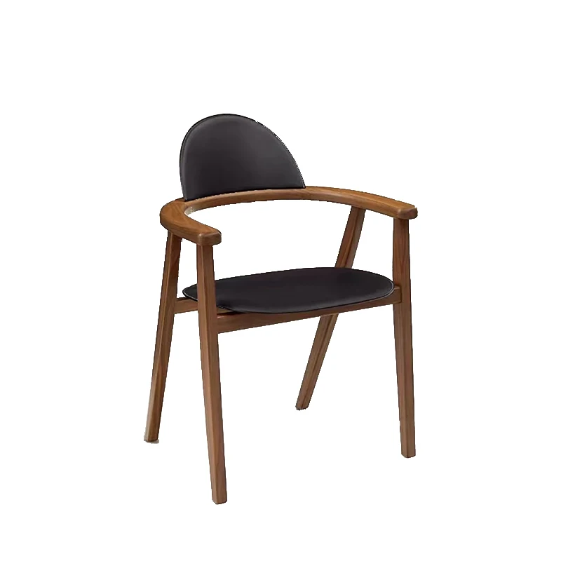 Italian Minimalist Solid Wood Dining Chair Retro Style Ash Wood Saddle Leather High-end Book Chair Tea Chair Home