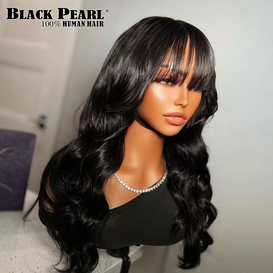 Body Wave Human Hair Wigs With Bangs Brazilian Remy Human Hair Lace Front Wigs With Bangs For Women Pre-Plucked Lace Wigs