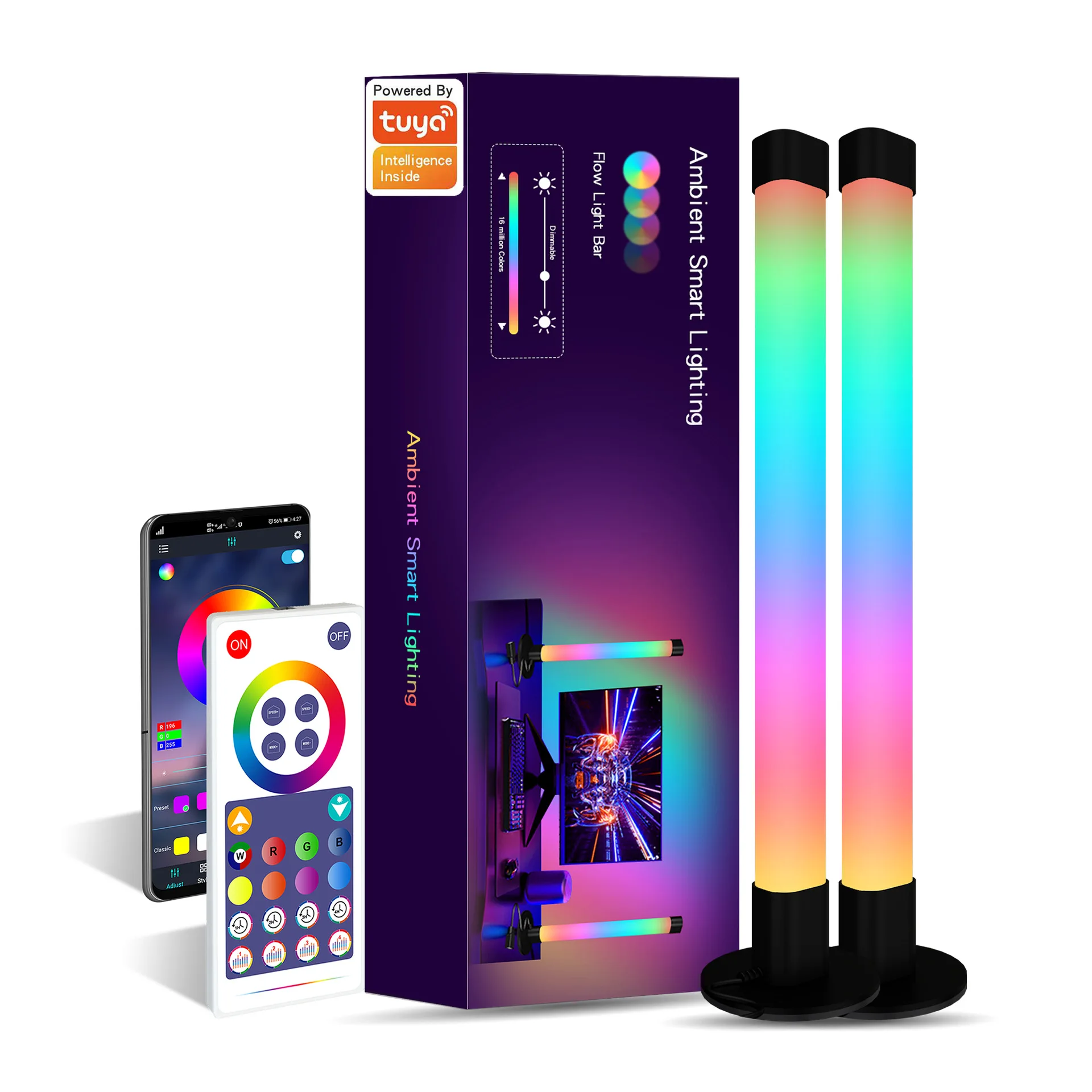 

2pack Switch Atmosphere Desktop Gaming Light Bar RGB Mood Magic Lights with Music Sync App Control Smart Ambiance Lighting Home