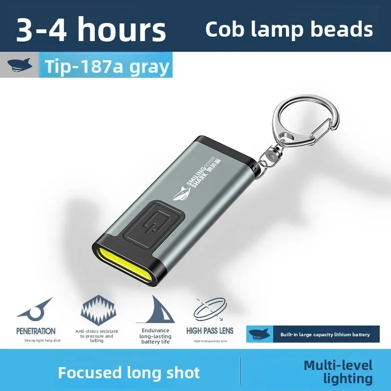 Mini Multifunctional Keychain Light with Cap Buzzer Alarm Horn USB Rechargeable LED Flashlight Portable Pen Clip for Outdoor