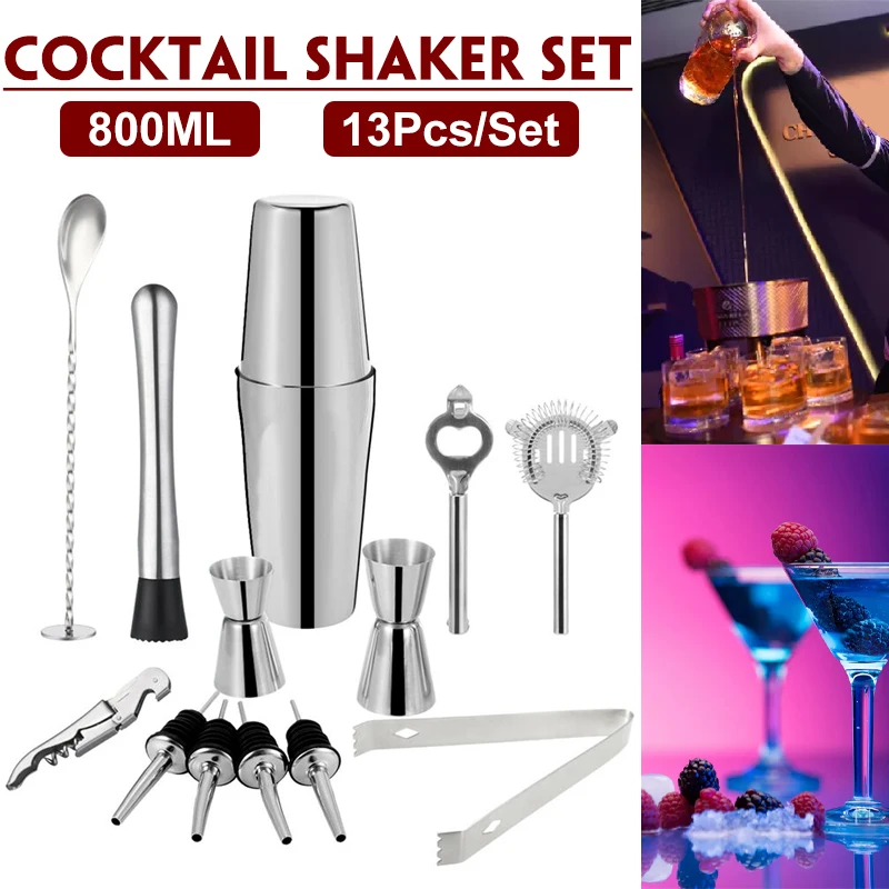 

Cocktail Shaker Set Maker Mixer Martini Spirits Bar Strainer Bartender Kit Tools