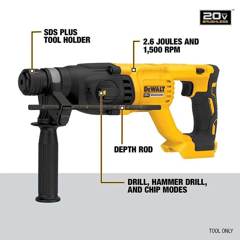 Imagem -02 - Dewalt Dch133 20v Max xr Broca de Martelo Rotativo de Alta Potência Multifuncional sem Escova 1-polegada D-lidar com a Picareta Elétrica da Broca de Impacto