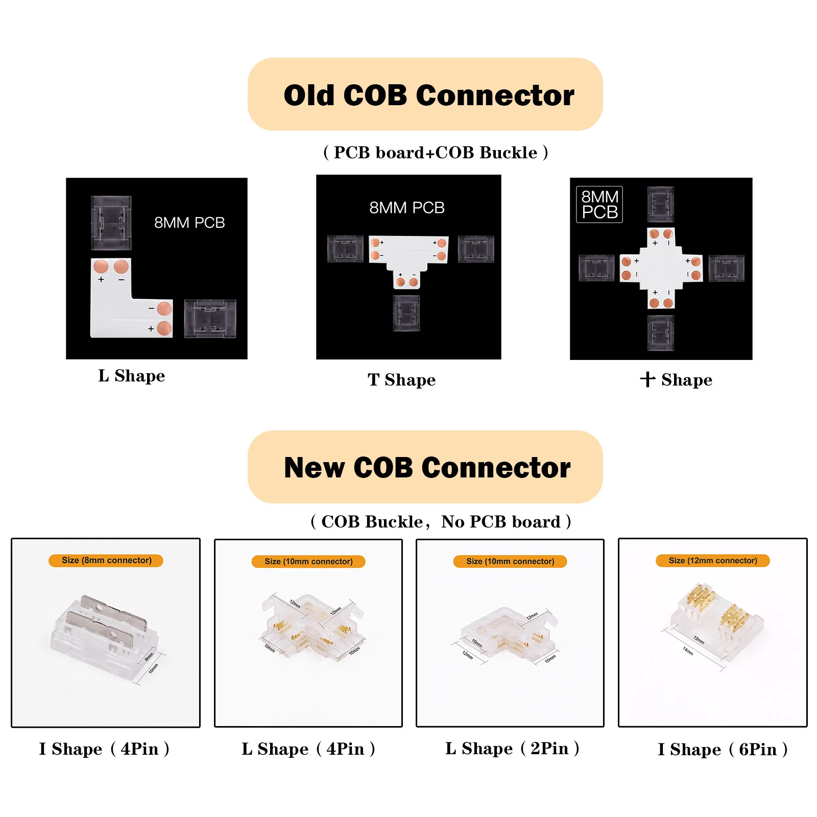 5/10/100pcs COB LED Strip Connector 8/10/12mm L/T/I-Shaped Mini Buckle No Dark Area 2/4/6 Pin Connector For COB/RGB/RGBCCT Strip