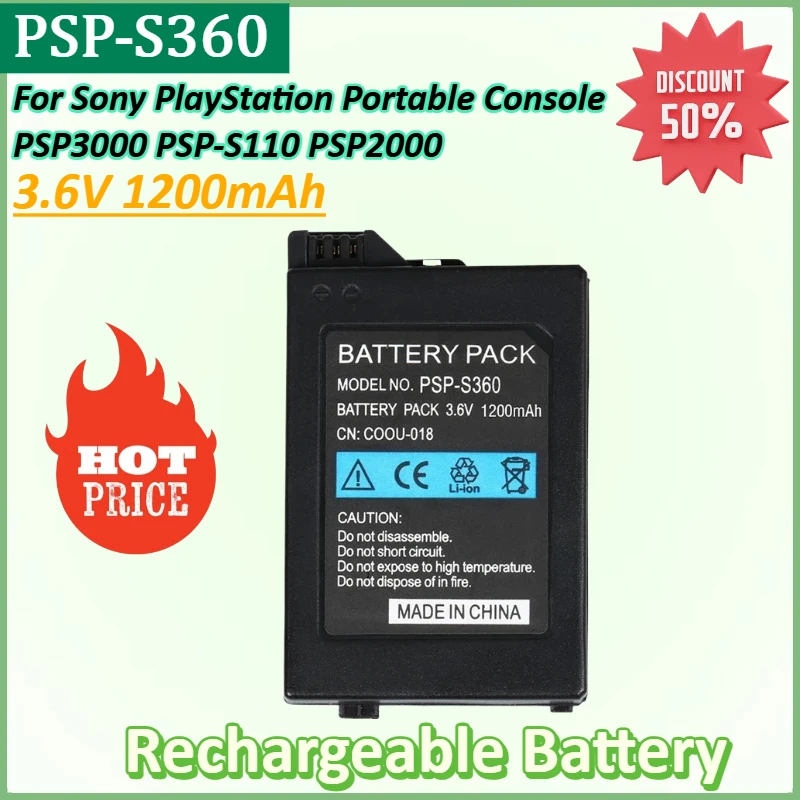 

PSP-S360 3.6V 1200mAh PSP-S110 PSP2000 Replacement Lithium Battery for Sony PlayStation Portable Console PSP3000 Gamepad Battery