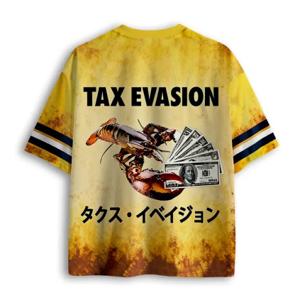 V Neck Mesh Short Sleeve Jersey, Lobster Money Art Print Loose Streetwear Top