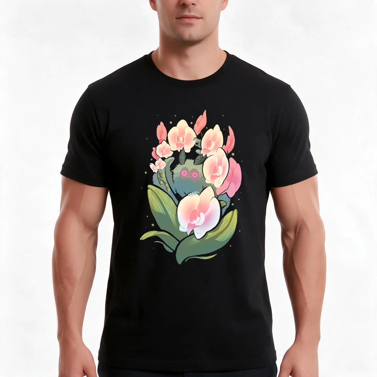 MOTHMAN + MOTH ORCHIDS T-Shirt, Summer Casual Cotton Tee, Oversized Streetwear Tops, Vintage Graphic Print, Unisex Men Women